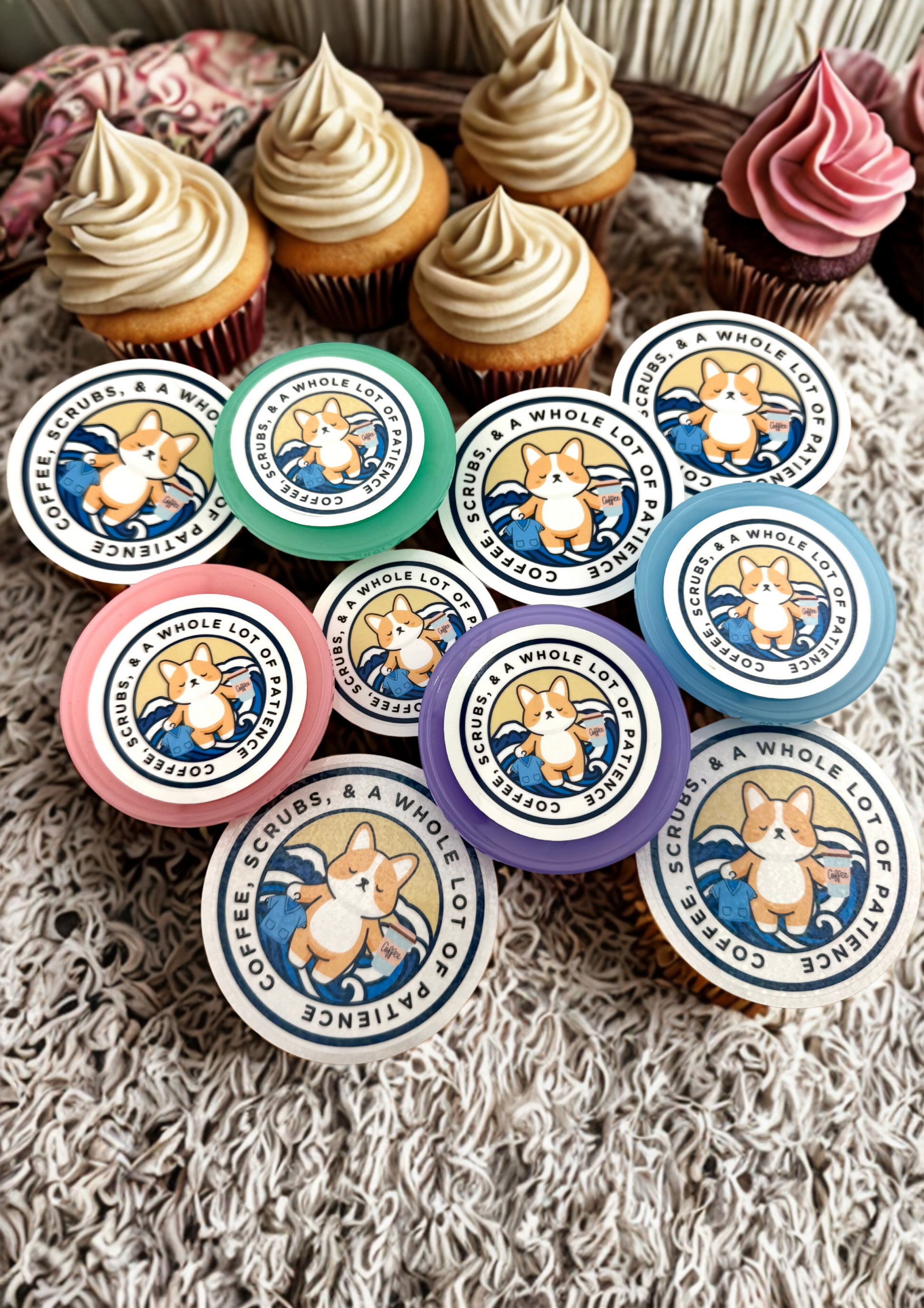 Coffee, Scrubs and Patience Corgi Meditation Sticker