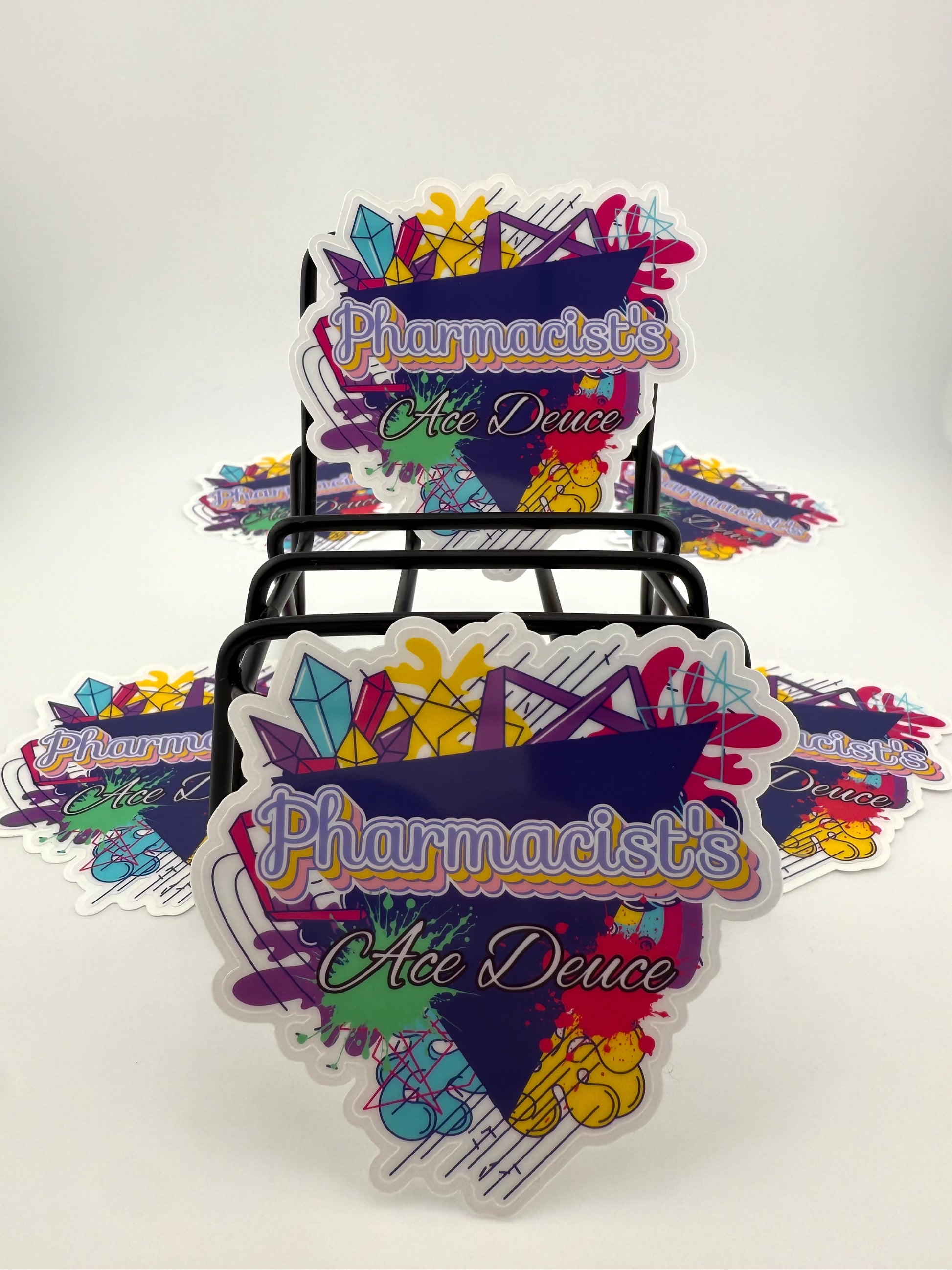 Colorful 'Pharmacist's Ace Deuce' stickers 